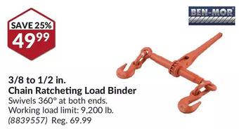 Princess Auto Ben-mor 3/8 to 1/2 in. chain ratcheting load binder offer