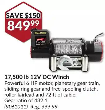 Princess Auto Erickson 17,500 lb 12v dc winch offer