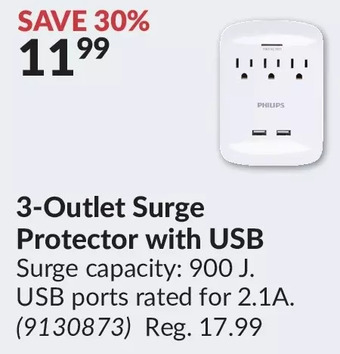 Princess Auto 3-outlet surge protector with usb offer