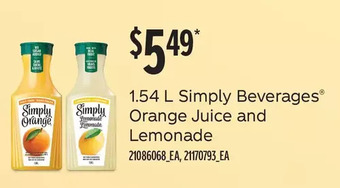Fortinos Simply beverages orange juice and lemonade offer