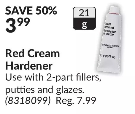 Princess Auto Red cream hardener offer