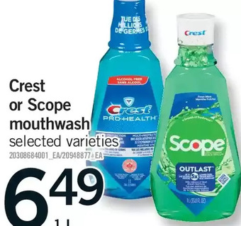 Fortinos Crest or scope mouthwash offer