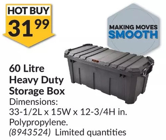 Princess Auto 60 litre heavy duty storage box offer