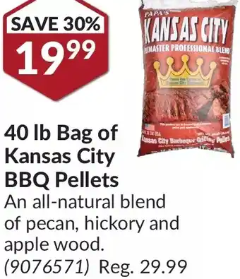 Princess Auto 40 lb bag of kansas city bbq pellets offer