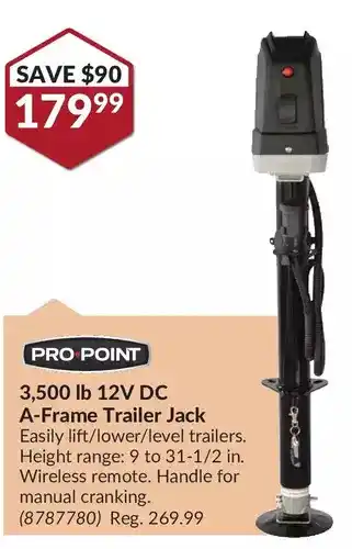 Princess Auto Pro point 3,500 lb 12v dc a-frame trailer jack offer