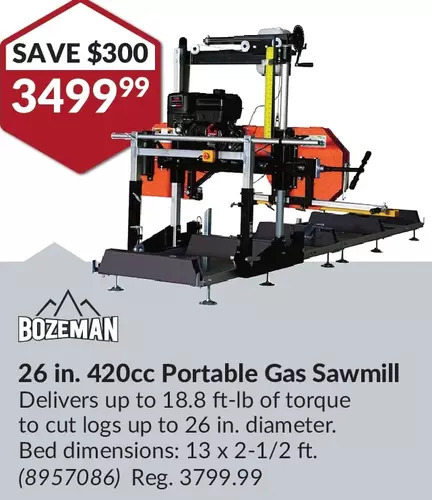 Princess Auto 26 in.  420cc portable gas sawmill offer