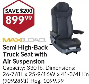 Princess Auto Maxload semi high-back truck seat with air suspension offer
