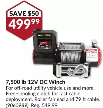 Princess Auto 7,500 lb 12v dc winch offer