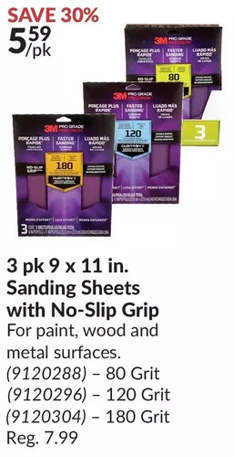 Princess Auto 3 pk 9 x 11 in. sanding sheets with no-slip grip offer