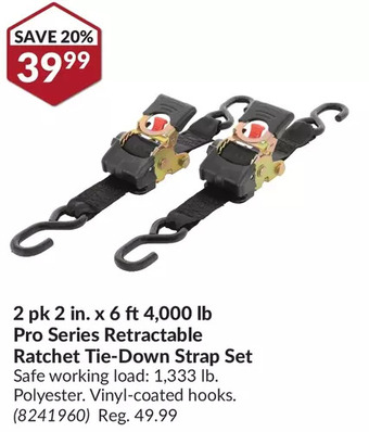 Princess Auto 2 pk 2 in. x 6 ft 4,000 lb pro series retractable ratchet tie-down strap set offer