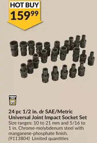 Princess Auto Power fist 24 pc 1/2 in. dr sae/metric universal joint impact socket set offer