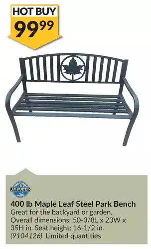 Princess Auto 400 lb maple leaf steel park bench offer