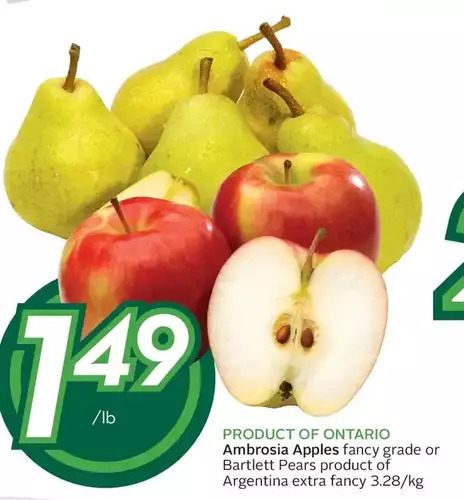 Sobeys Urban Fresh Ambrosia apples or bartlett pears offer
