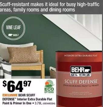 Home Depot Behr scuff defense interior extra durable flat paint & primer in one offer