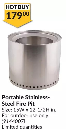 Princess Auto Portable stainless steel fire pit offer