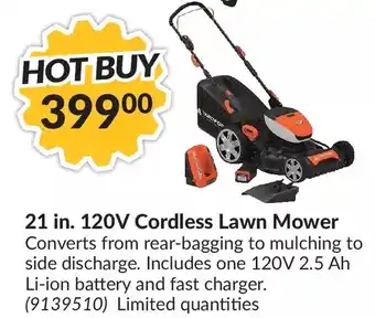 Princess Auto 21 in. 120v cordless lawn mower offer