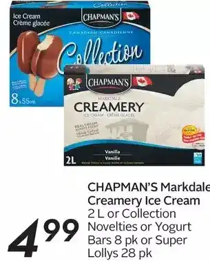 Sobeys Chapman's markdale creamery ice cream or collection novelties or yogurt bars or super lollys offer