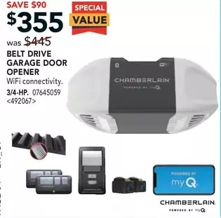 Lowe's Chamberlain belt drive garage door opener offer