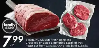 Sobeys Sterling silver fresh boneless cross rib or blade simmering steak or pot roast offer