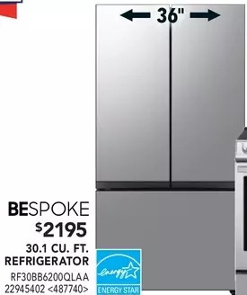 Lowe's Samsung bespoke 30.1 cu. ft. refrigerator offer