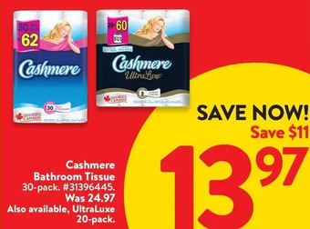 Walmart Cashmere bathroom tissue | ultraluxe 20-pack offer