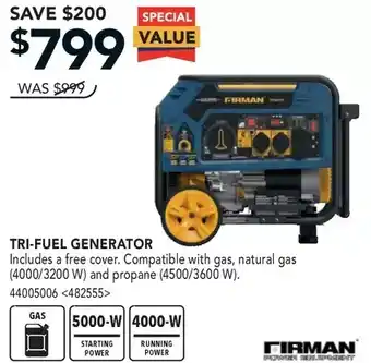 Lowe's Tri-fuel generator offer