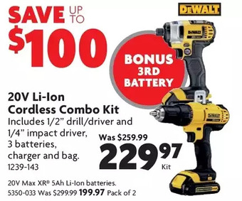 Home Hardware 20v li-ion cordless combo kit | 20v max xr 5ah li-ion batteries offer