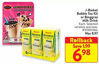 Walmart J-basket bubble tea kit or binggrae milk drink offer