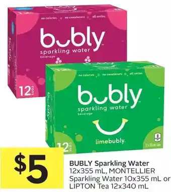 Foodland Bubly sparkling water, montellier sparkling water or lipton tea offer