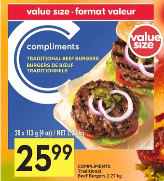 Foodland Compliments traditional beef burgers offer