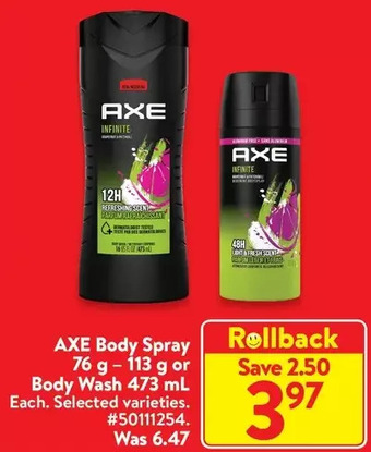 Walmart Axe body spray or body wash offer