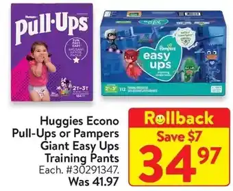 Walmart Huggies econo pull-ups or pampers giant easy ups training pants offer