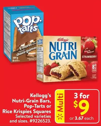 Walmart Kellogg's nutri-grain bars, pop-tarts or rice krispies squares offer