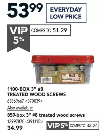 RONA 1100-box 3 #8 treated wood screws | 859-box 3 #8 treated wood screws offer