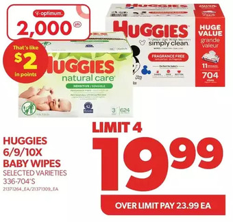 Real Canadian Superstore Huggies 6/9/10x baby wipes offer