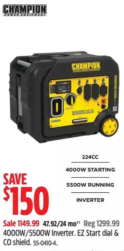 Canadian Tire Champion 4000w/5500w inverter. ez start dial & co shield offer