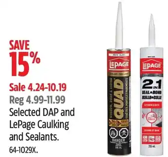Canadian Tire Dap and lepage caulking and sealants offer