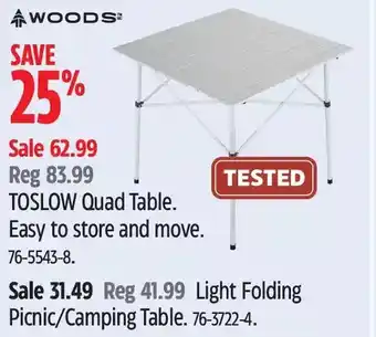 Canadian Tire Woods toslow quad table | light folding picnic/camping table offer