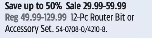 Canadian Tire 12-pc router bit or accessory set offer