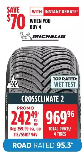 Canadian Tire Michelin crossclimate 2 tires offer
