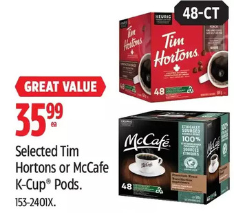 Canadian Tire Tim hortons or mccafe k-cup pods offer