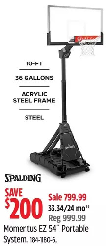 Canadian Tire Spalding momentus ez 54 portable system offer