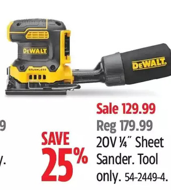 Canadian Tire Dewalt 20v 1/4 sheet sander offer