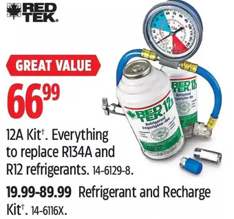 Canadian Tire Red tek 12a kit | refrigerant and recharge kit offer