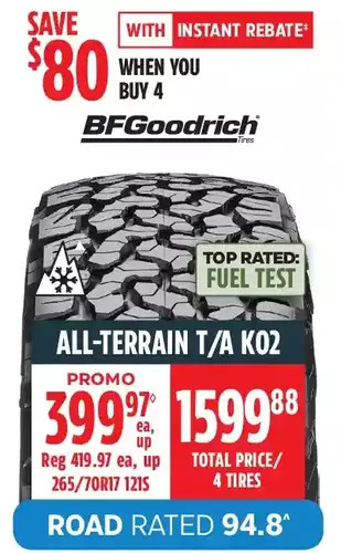 Canadian Tire Bf goodrich all-terrain t/a k02 tires offer