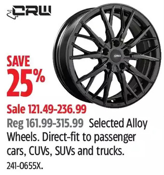 Canadian Tire Crw alloy wheels offer