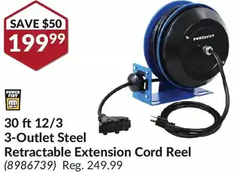 Princess Auto Power fist 30 ft 12/3 3-outlet steel retractable extension cord reel offer