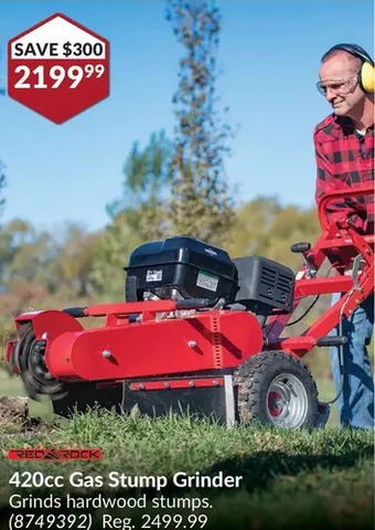 Princess Auto Red rock 420cc gas stump grinder offer