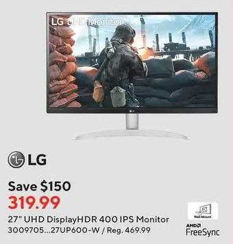 Staples Lg 27 uhd displayhdr 400 ips monitor offer