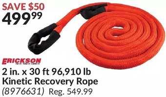 Princess Auto Erickson 2 in. x 30 ft 96,910 lb kinetic recovery rope offer